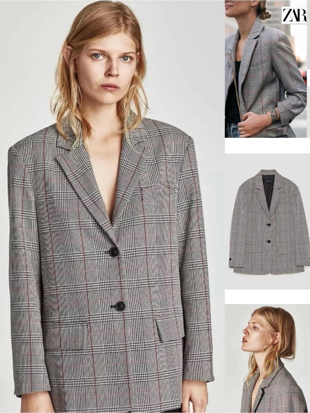 Zara Checkered Plaid Buttoned Oversized Blazer